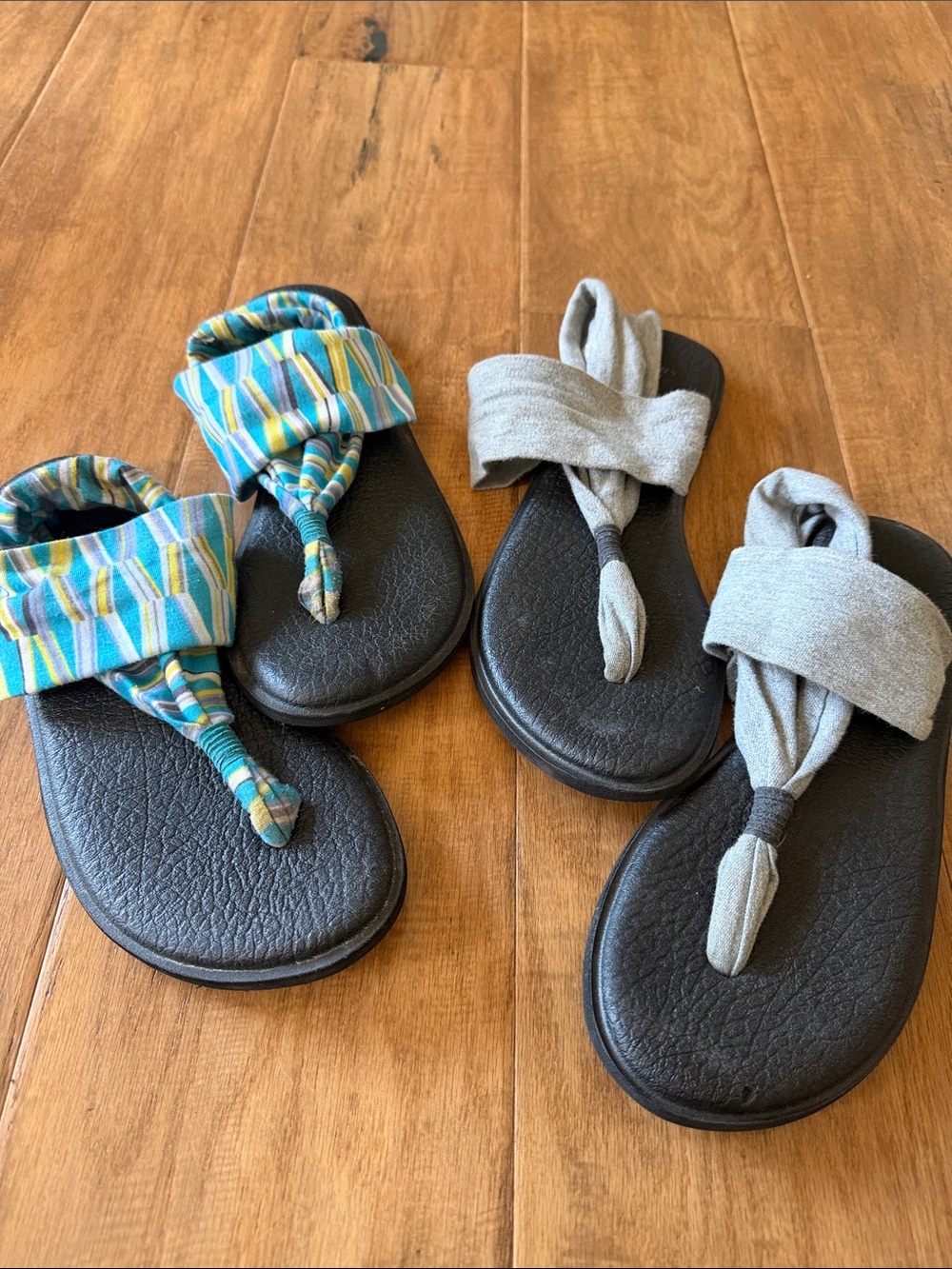 Sanuk yoga sling sandals lot. Gray & teal/green tribal stripe both size 8 / 39